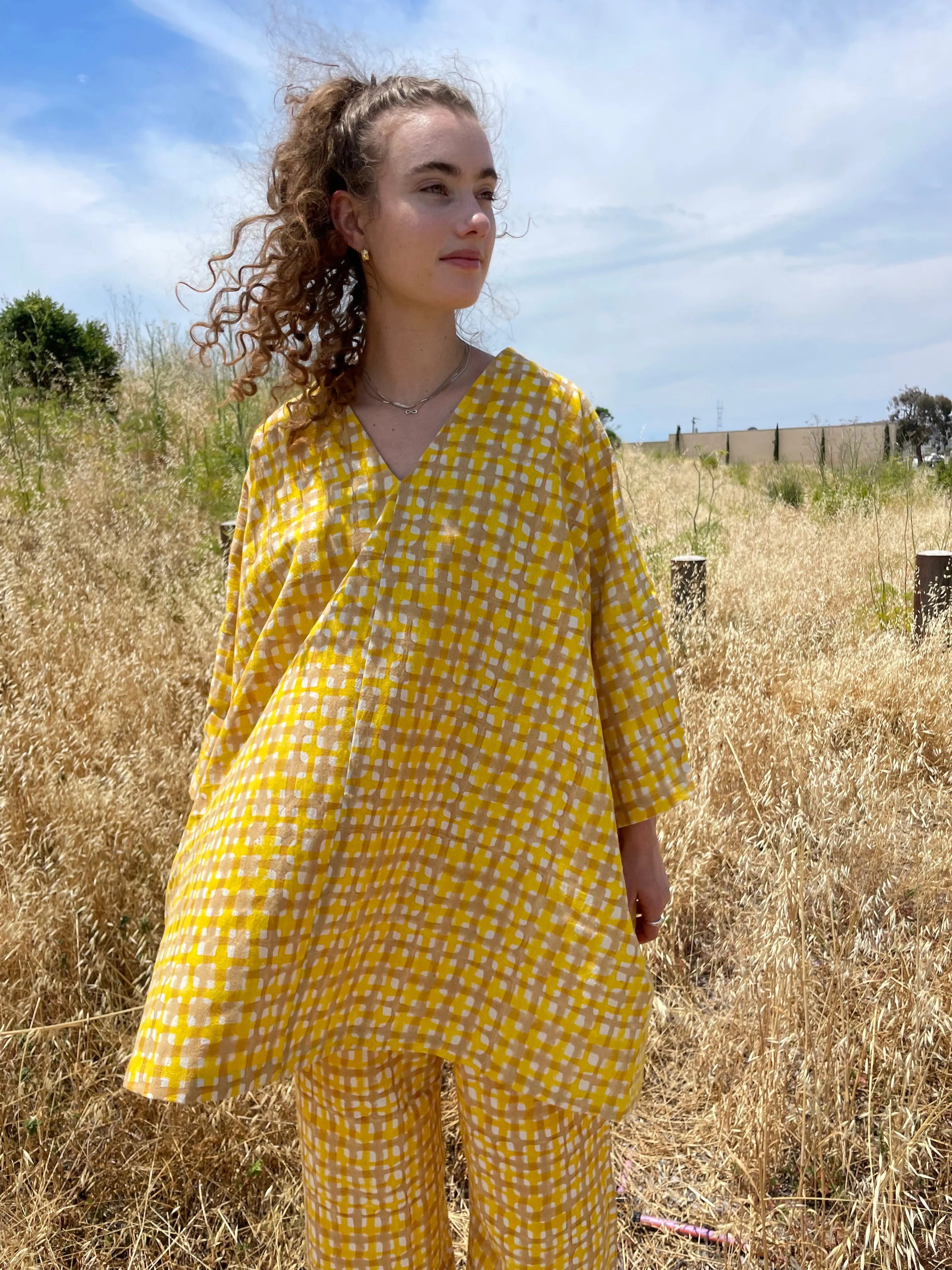 Dress Camel & Yellow Grid sold by Happy French Gang