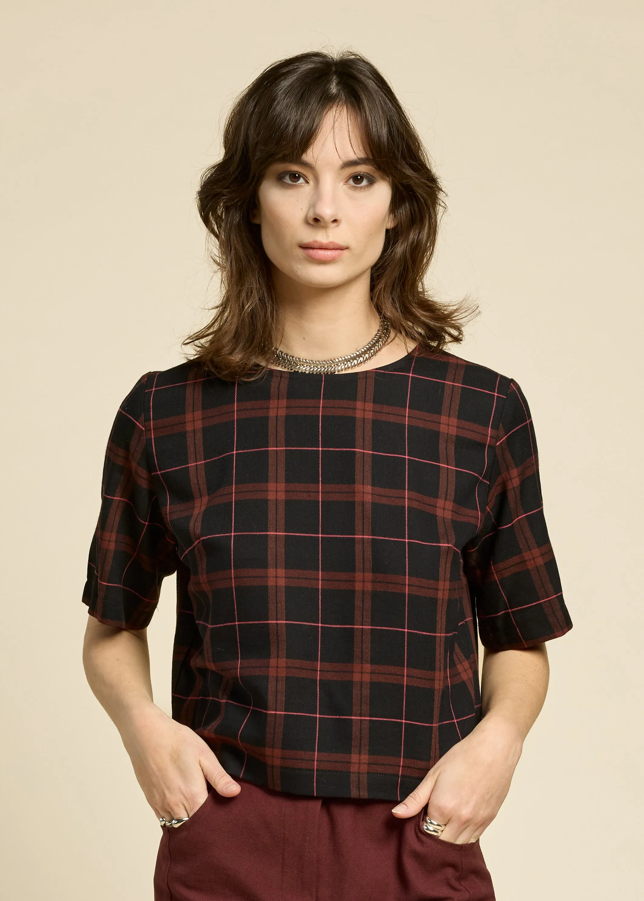 SOUL LOVE Top - Burgundy Plaid sold by Cokluch