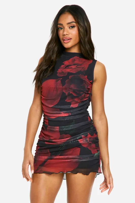 Printed Ruched Mini Dress sold by Boohoo