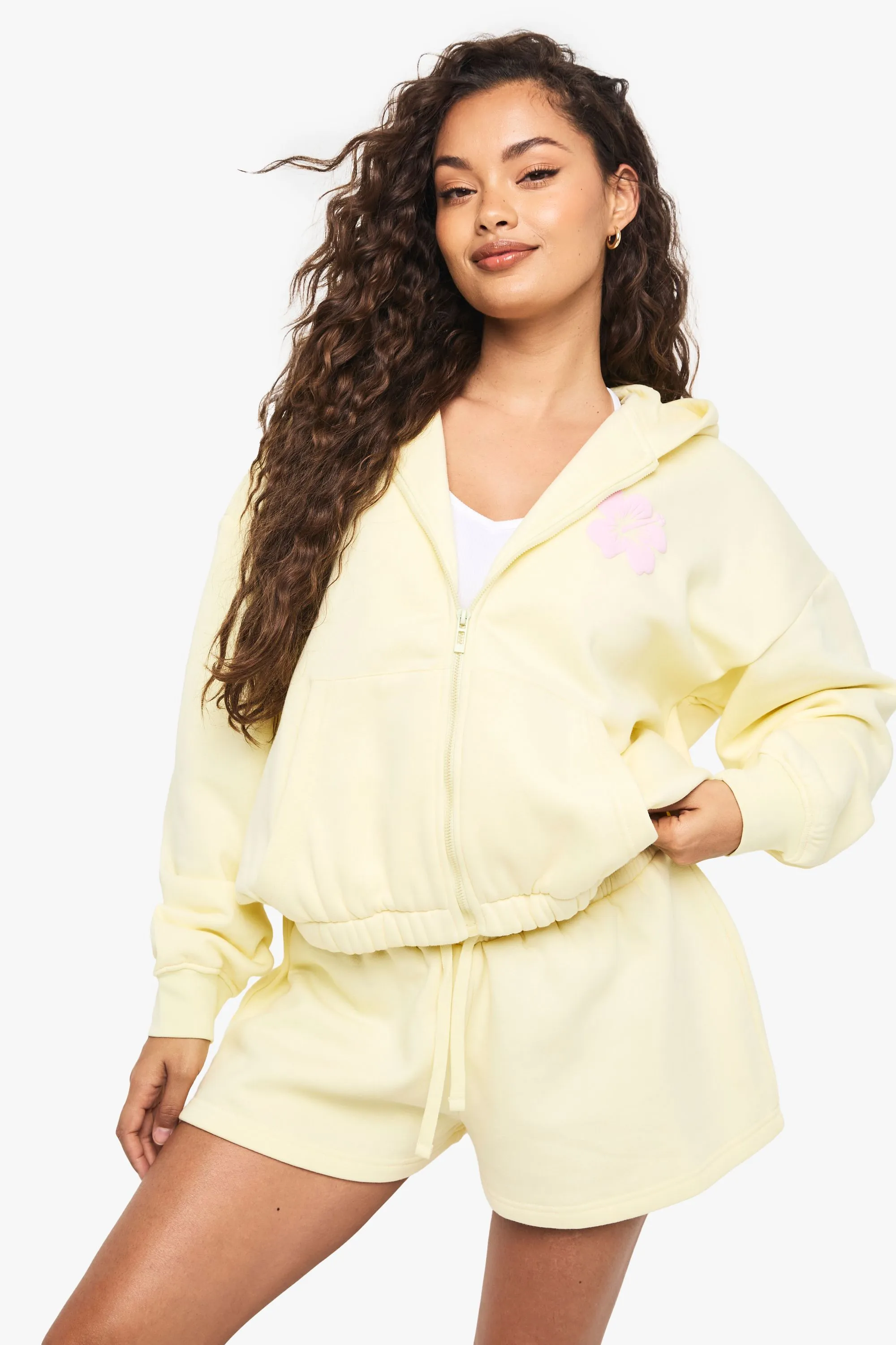 Floral Puff Print Zip Through Short Tracksuit sold by Boohoo product image thumbnail 2