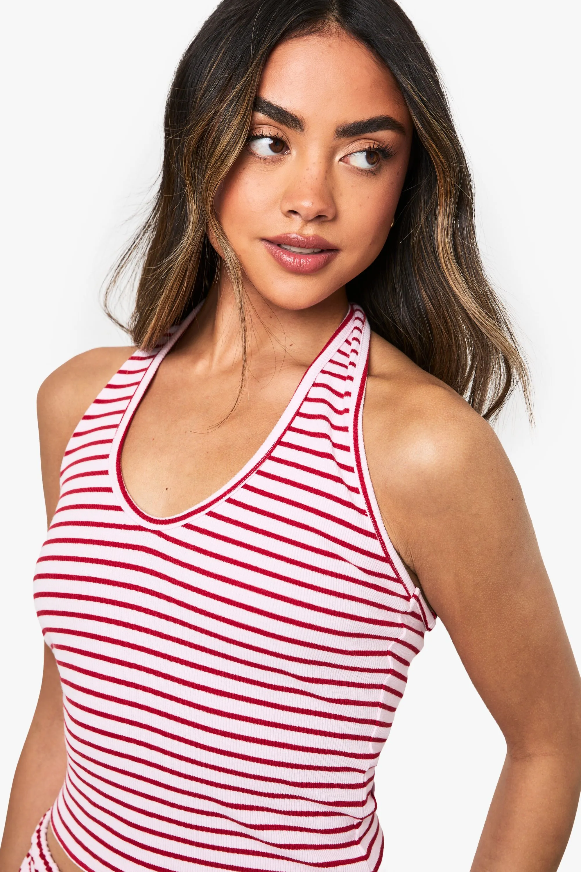 Stripe Rib Halterneck Top sold by Boohoo product image thumbnail 4