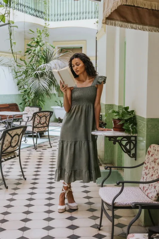 LÍA DRESS // GREEN LINEN made by La comet