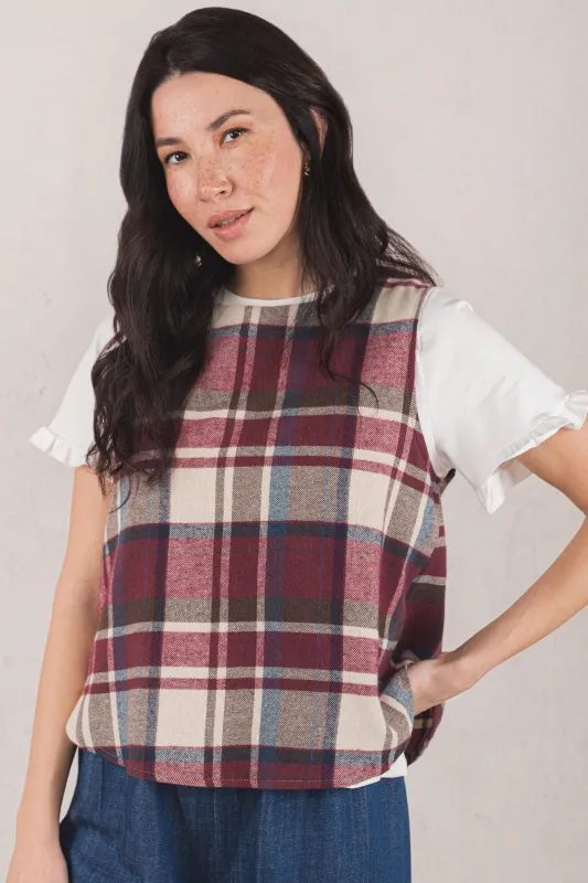 VICTORIA VEST // MAROON CHECK made by La comet