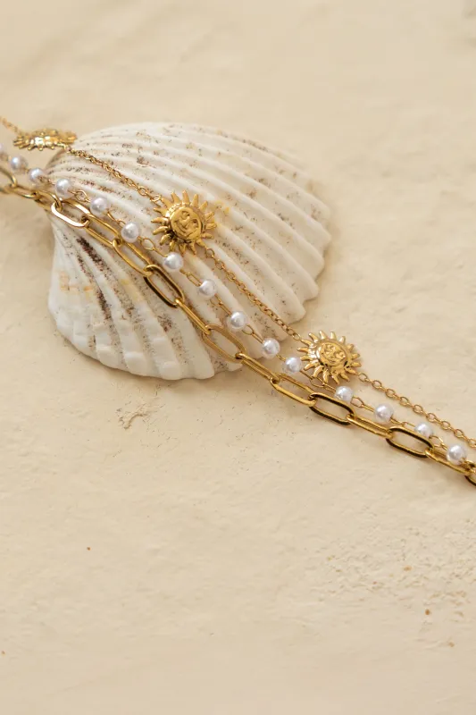 TRIPLE SUN AND PEARL BRACELET made by La comet