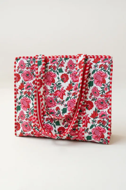 ETHNIC TOTE BAG // RED FLOWERS  made by La comet