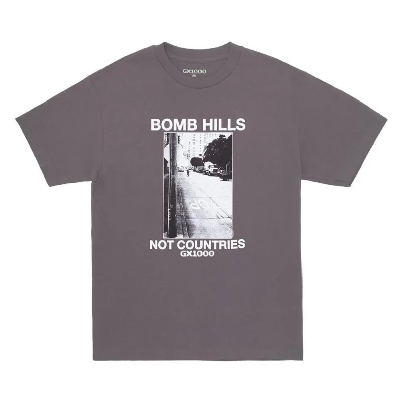 GX1000 Bomb Hills Not Countries T-Shirt - Charcoal made by Source Skate Co.