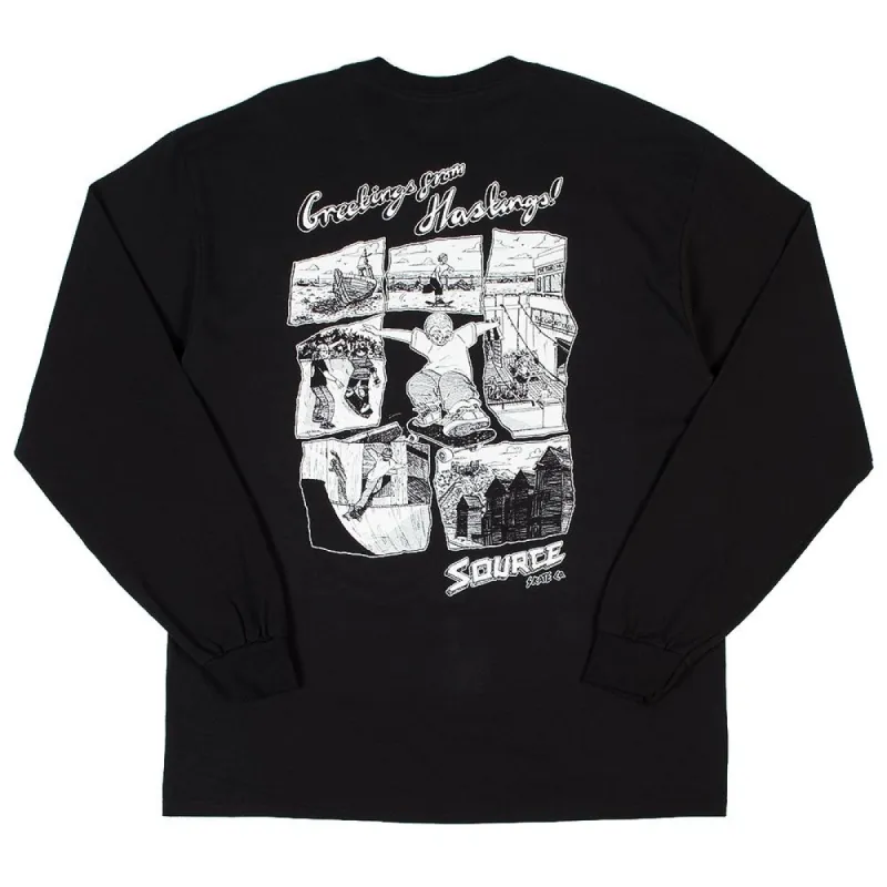 Source Skate Co. 'Greetings from Hastings' L/S T-Shirt - Black sold by Source Skate Co.