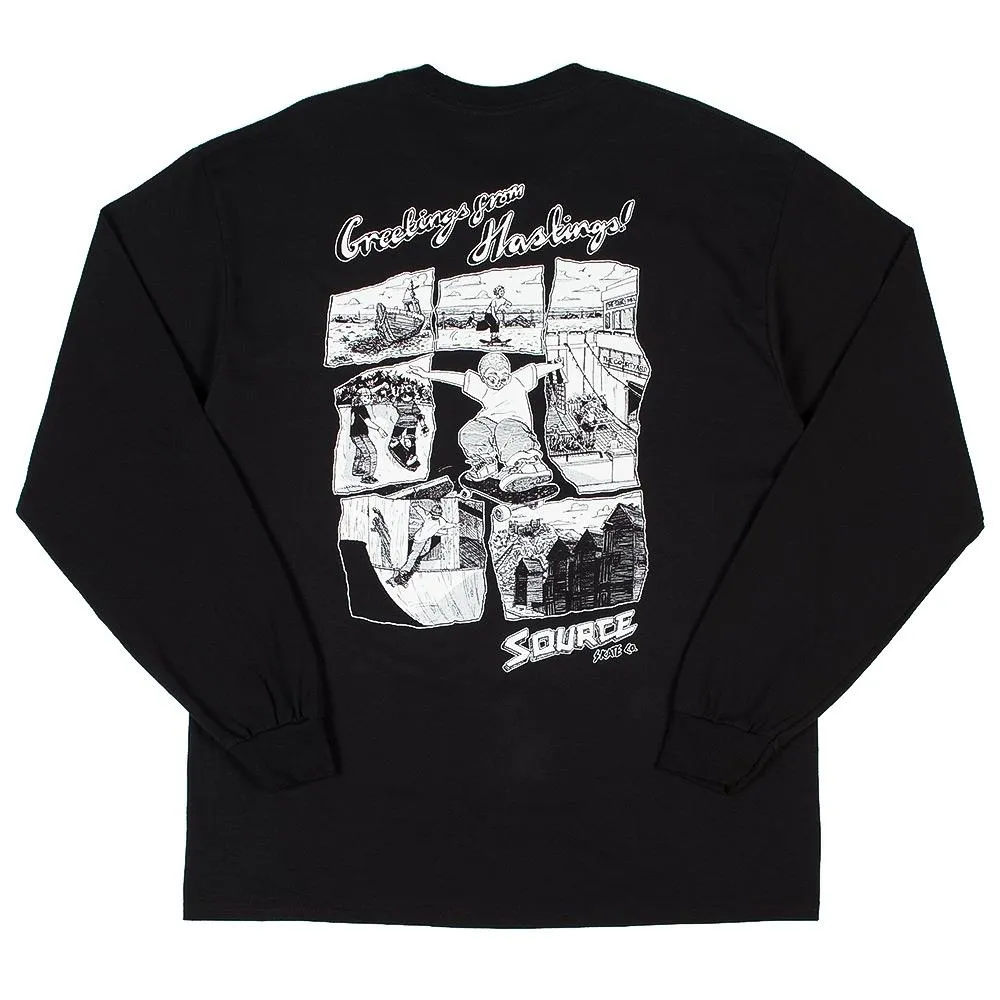 Source Skate Co. 'Greetings from Hastings' L/S T-Shirt - Black sold by Source Skate Co.