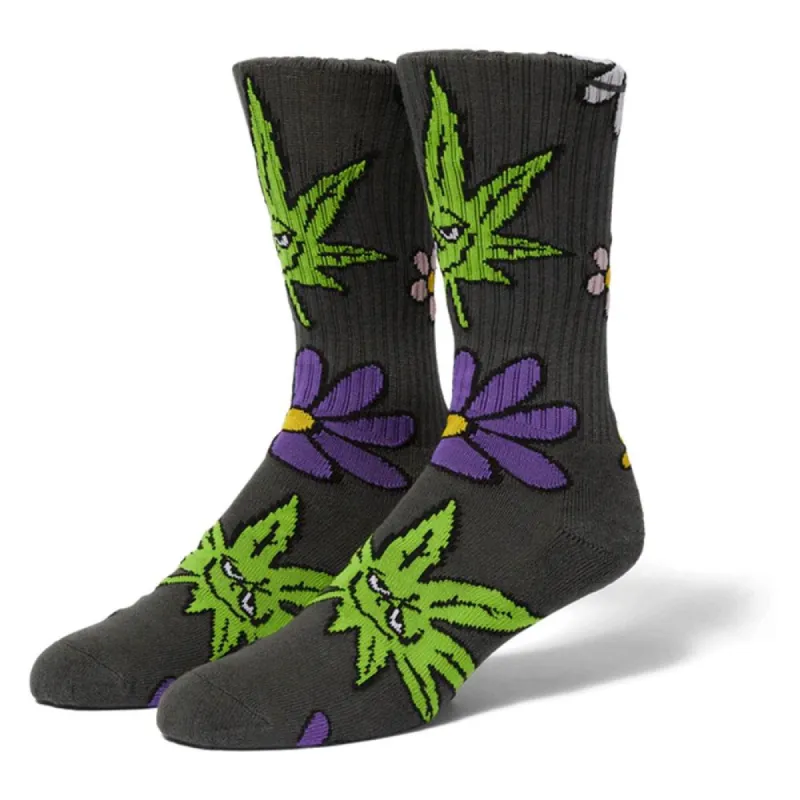 HUF Green Buddy Blossom Sock - Charcoal sold by Source Skate Co.