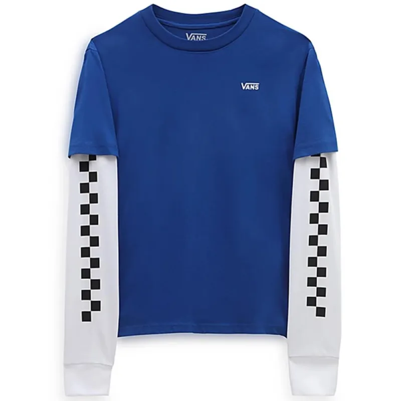 Vans Boys Check Long Sleeve Twofer T-Shirt - Blue/White sold by Source Skate Co.