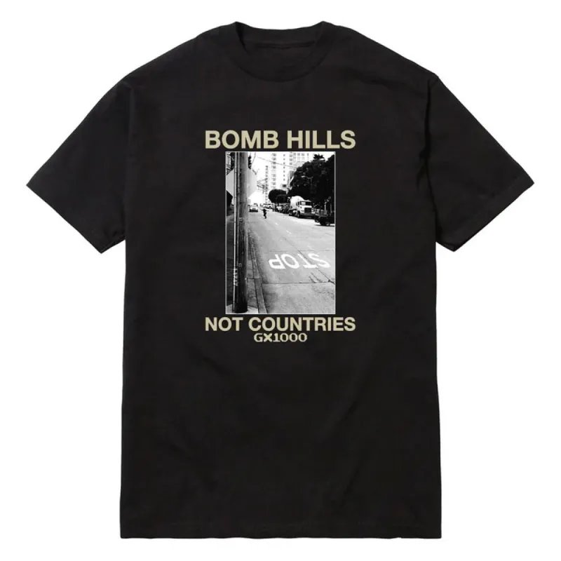 GX1000 Bomb Hills Not Countries T-shirt - Black/Cream made by Source Skate Co.