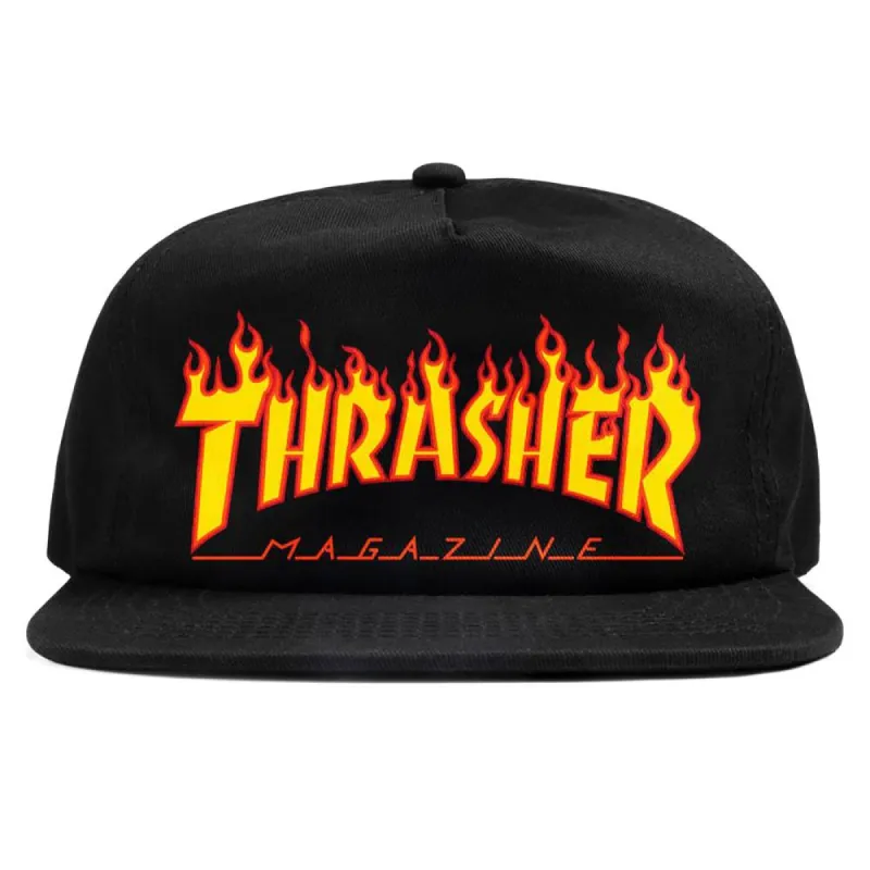 Thrasher Flame Embroidered Snapback Cap - Black sold by Source Skate Co.