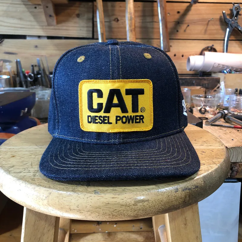 14oz TEXAS Denim Snapback HAT "HIGH CROWN" 1970s Trucker - CAT Power Patch made by Ciano Farmer Denim Co.