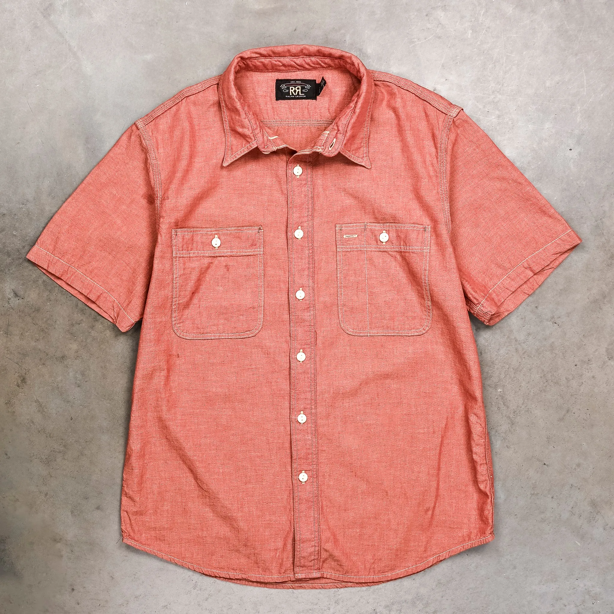 RRL Craftsman Shortsleeve Chambray Workshirt Red sold by Frans Boone product image thumbnail 2