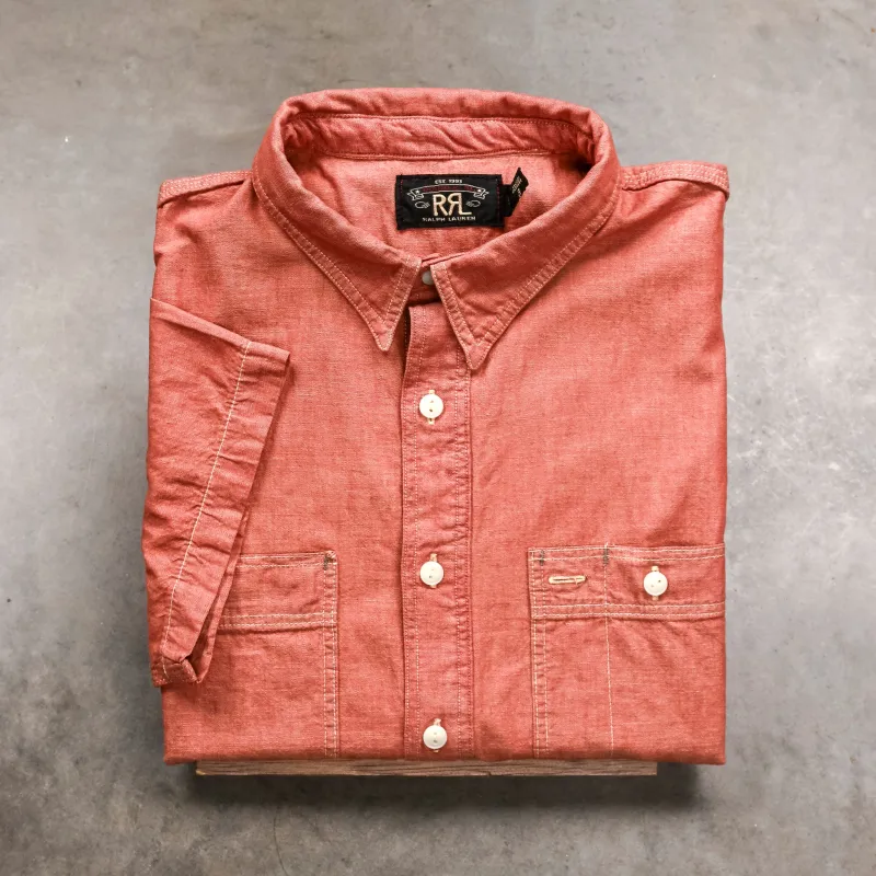 RRL Craftsman Shortsleeve Chambray Workshirt Red made by RRL