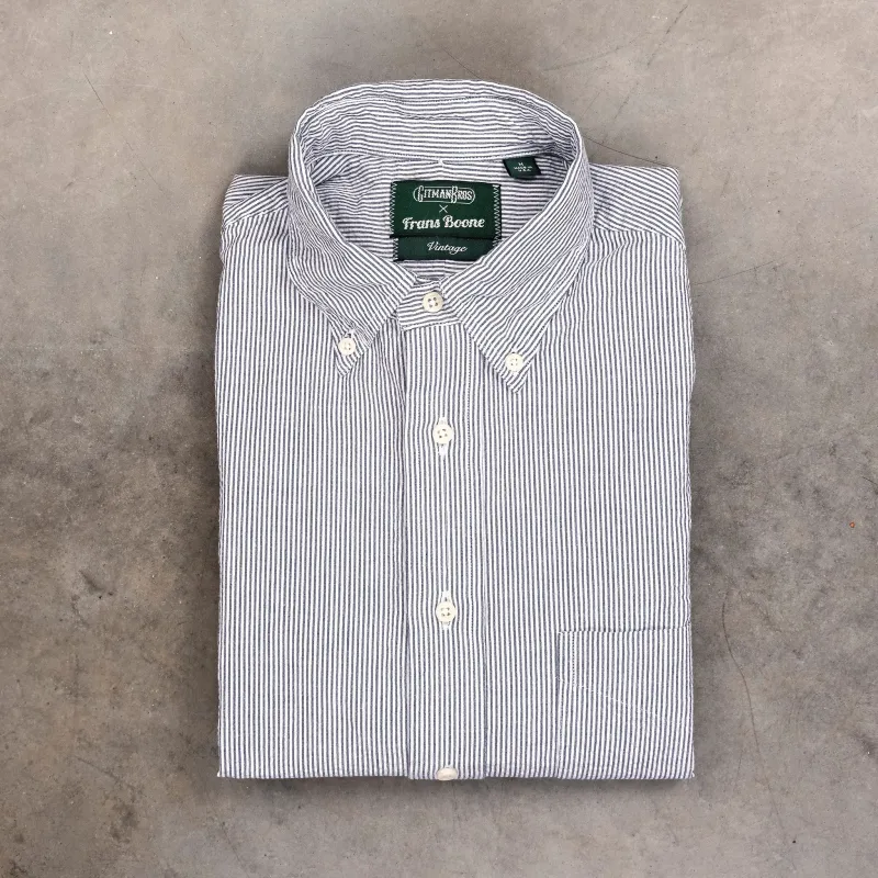 Gitman Vintage x Frans Boone Japanese Woven Stripe Seersucker Navy made by Gitman Brothers