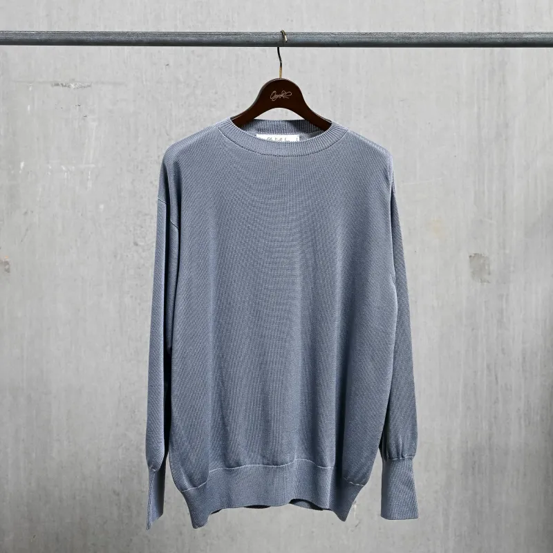 Olde H & Daughter Silk Plain Stitch Crew Neck Sweater Blue Stone made by Frans Boone