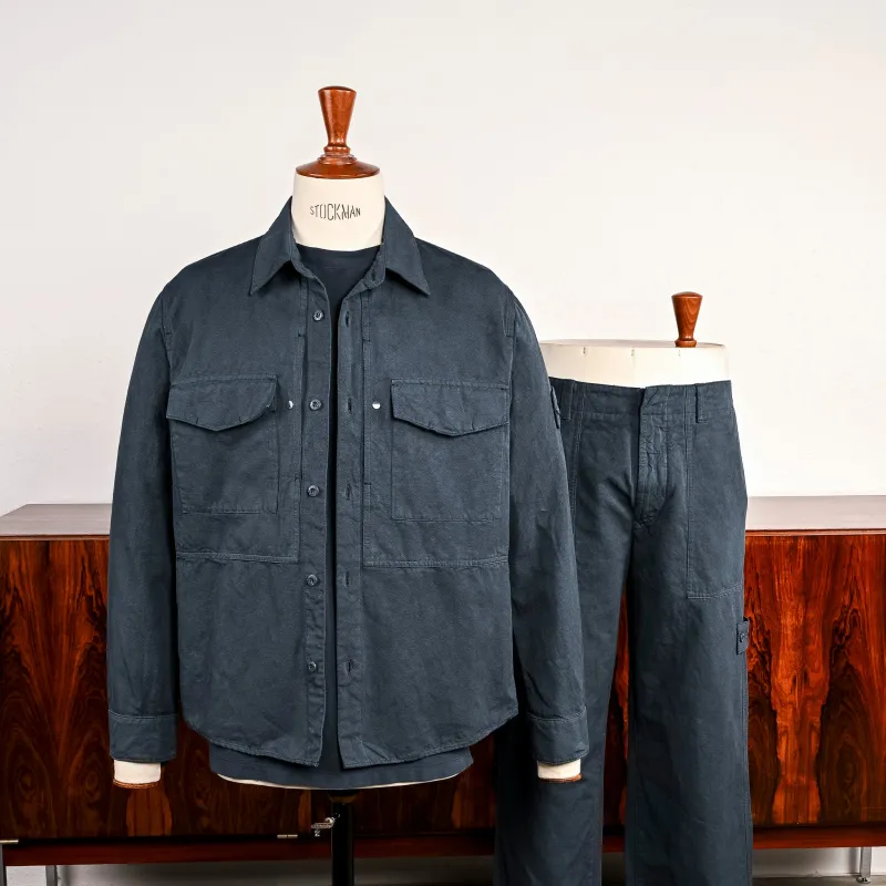 Stone Island Ghost Cotton Linen Canvas Overshirt Slate Blue made by Stone Island