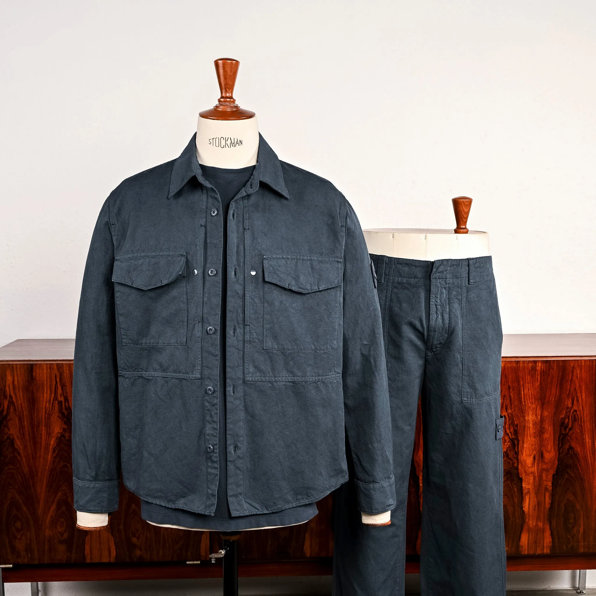 Stone Island Ghost Cotton Linen Canvas Overshirt Slate Blue sold by Frans Boone