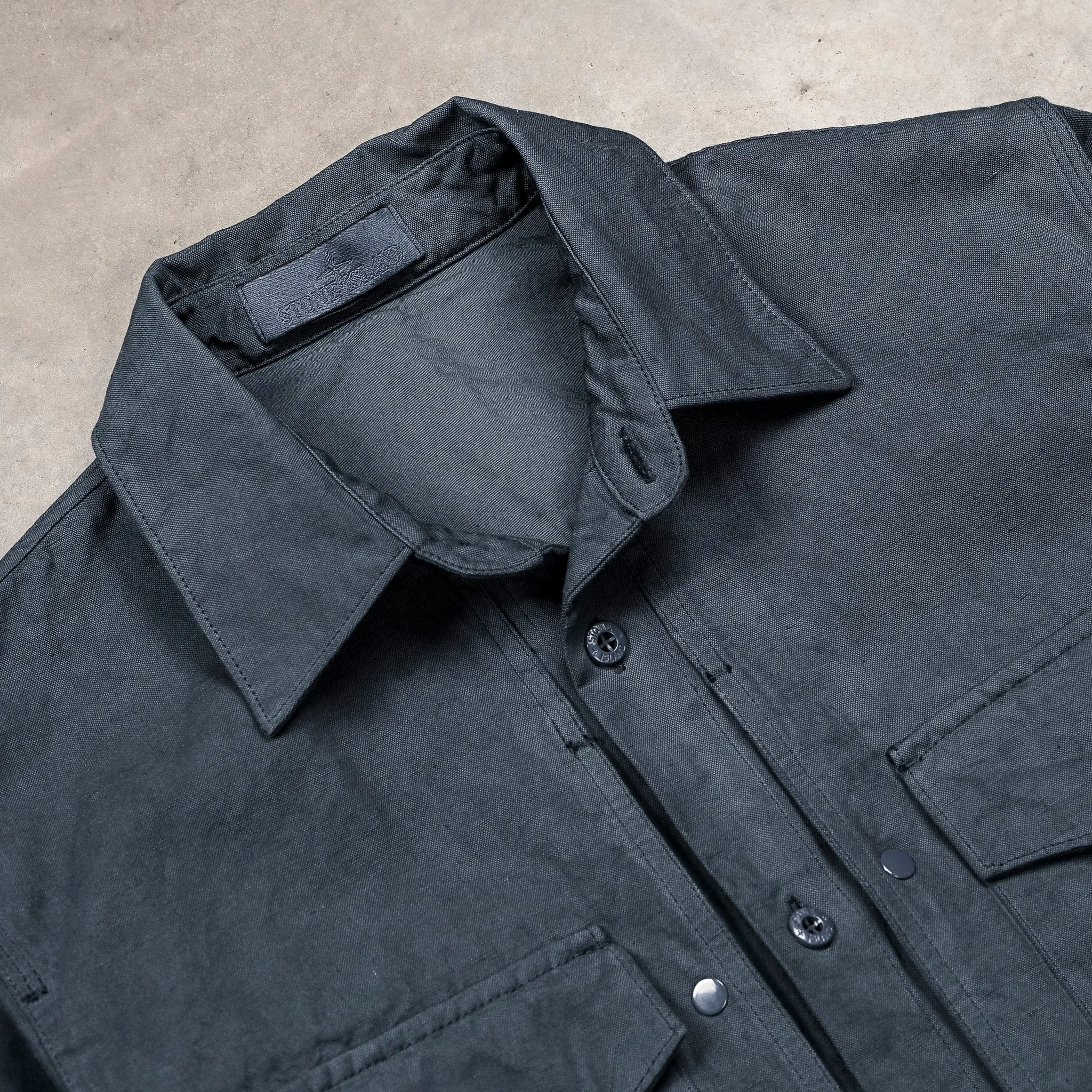 Stone Island Ghost Cotton Linen Canvas Overshirt Slate Blue sold by Frans Boone product image thumbnail 3