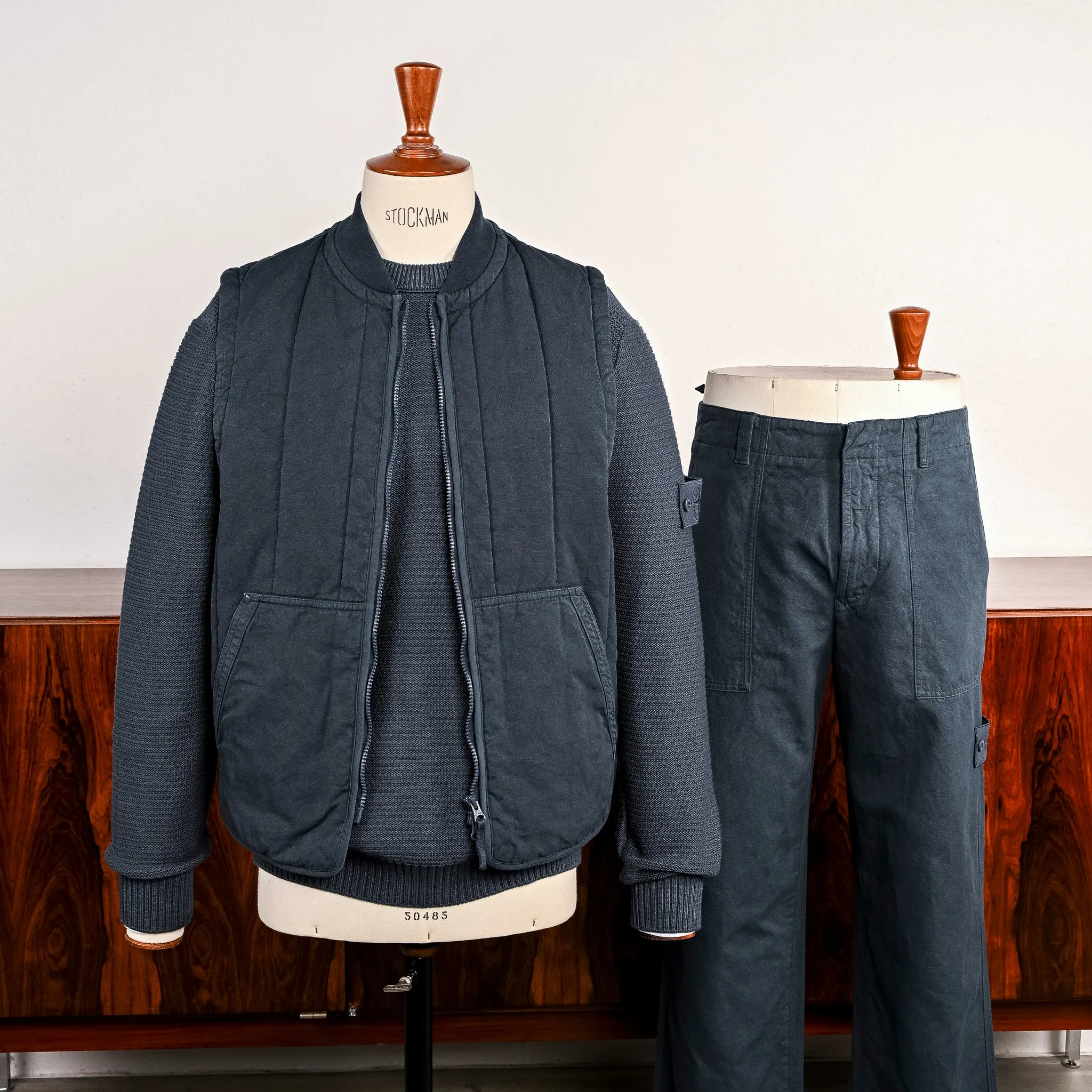 Stone Island Ghost Cotton Linen Canvas Quilted-TC Vest Slate Blue sold by Frans Boone