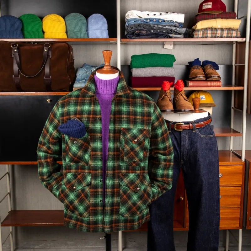 RRL Mason Wool Twill Overshirt Green Plaid made by RRL