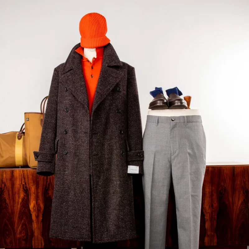 Caruso Corsaro Wool Bouclé DB Coat Burgundy made by Caruso