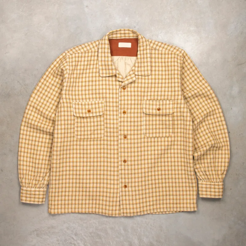 Maru Sankaku Peke Open Collar Check Shirt Beige made by Studio D'Artisan