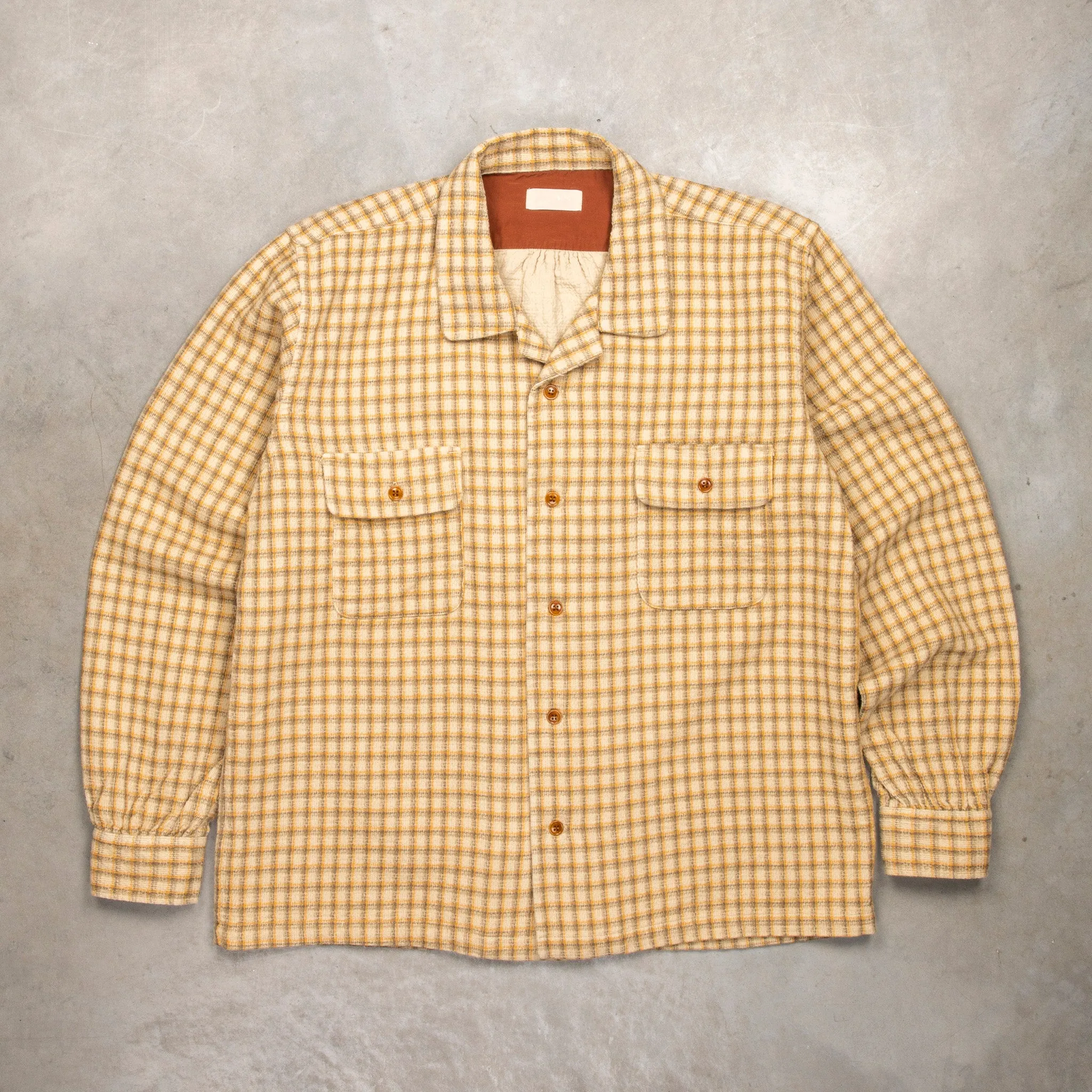 Maru Sankaku Peke Open Collar Check Shirt Beige sold by Frans Boone