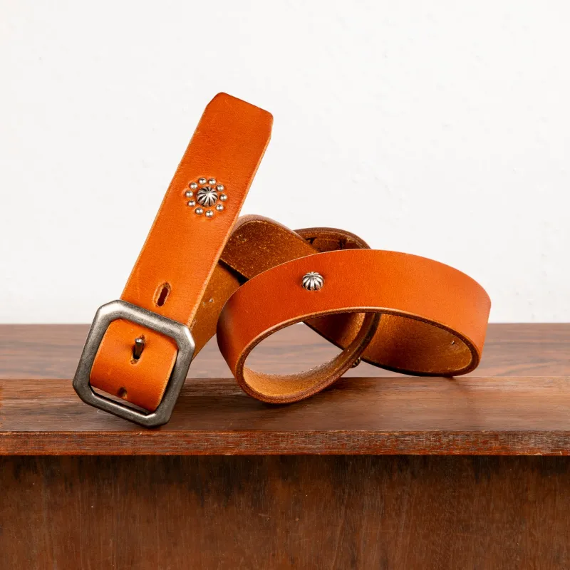 Fullcount Umbrella Studs Belt by Zip Stevenson HTC Brown made by Full Count