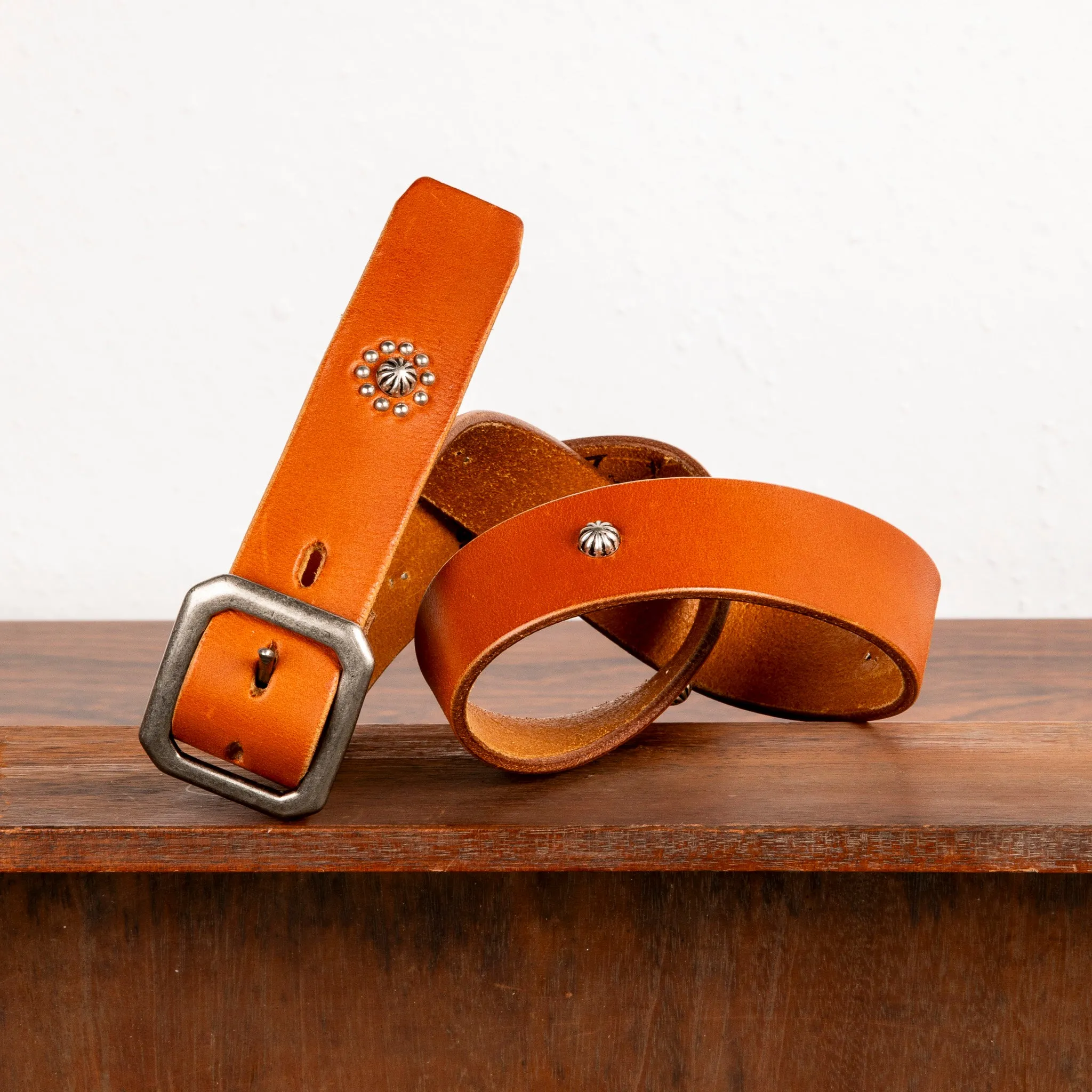 Fullcount Umbrella Studs Belt by Zip Stevenson HTC Brown sold by Frans Boone
