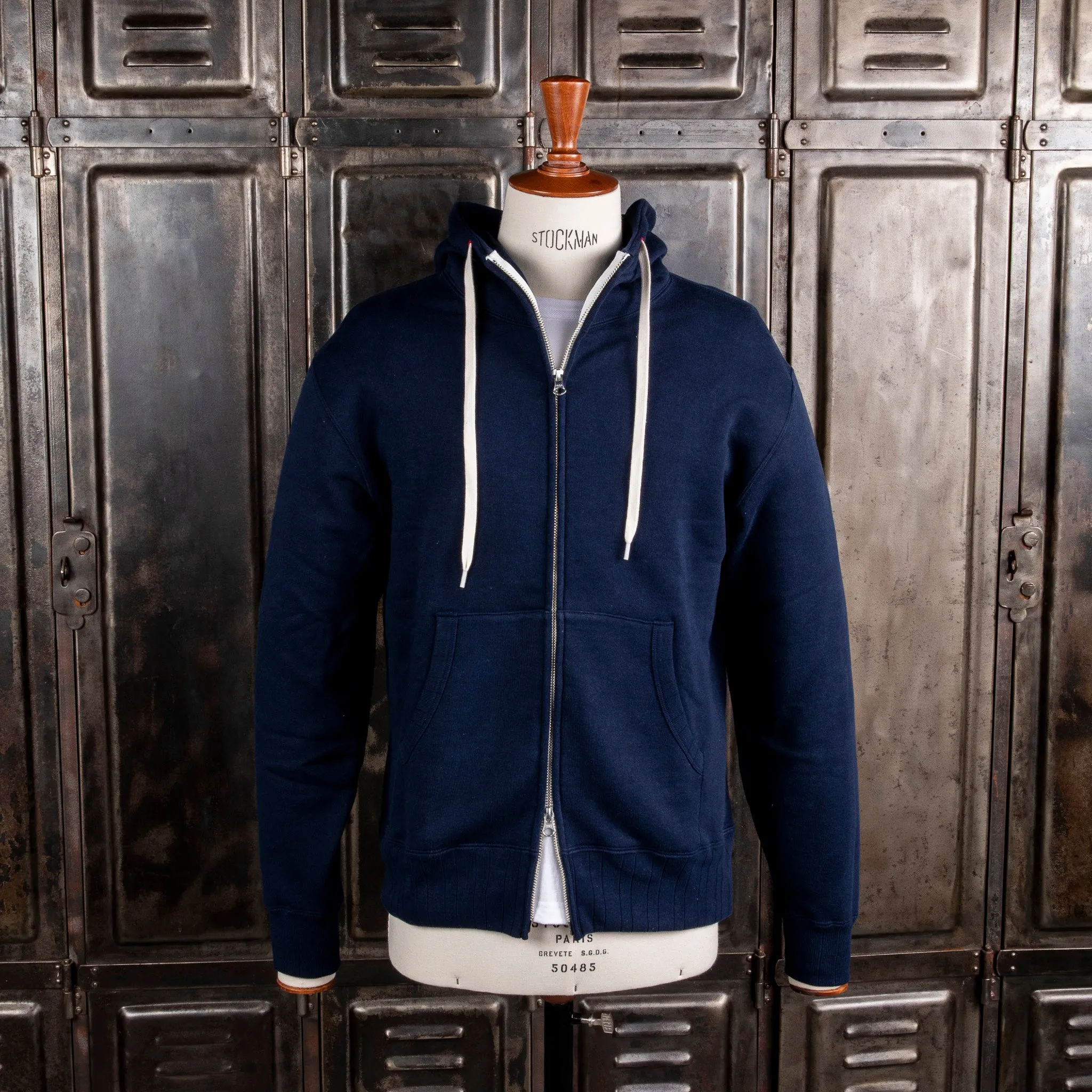 Velva Sheen Loopwheeler Zip-up Hoodie Navy sold by Frans Boone