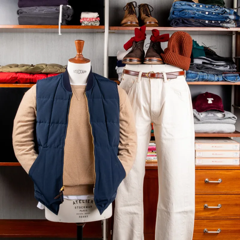 The Real McCoy's Cotton Nylon Down Vest Navy made by The Real McCoy's