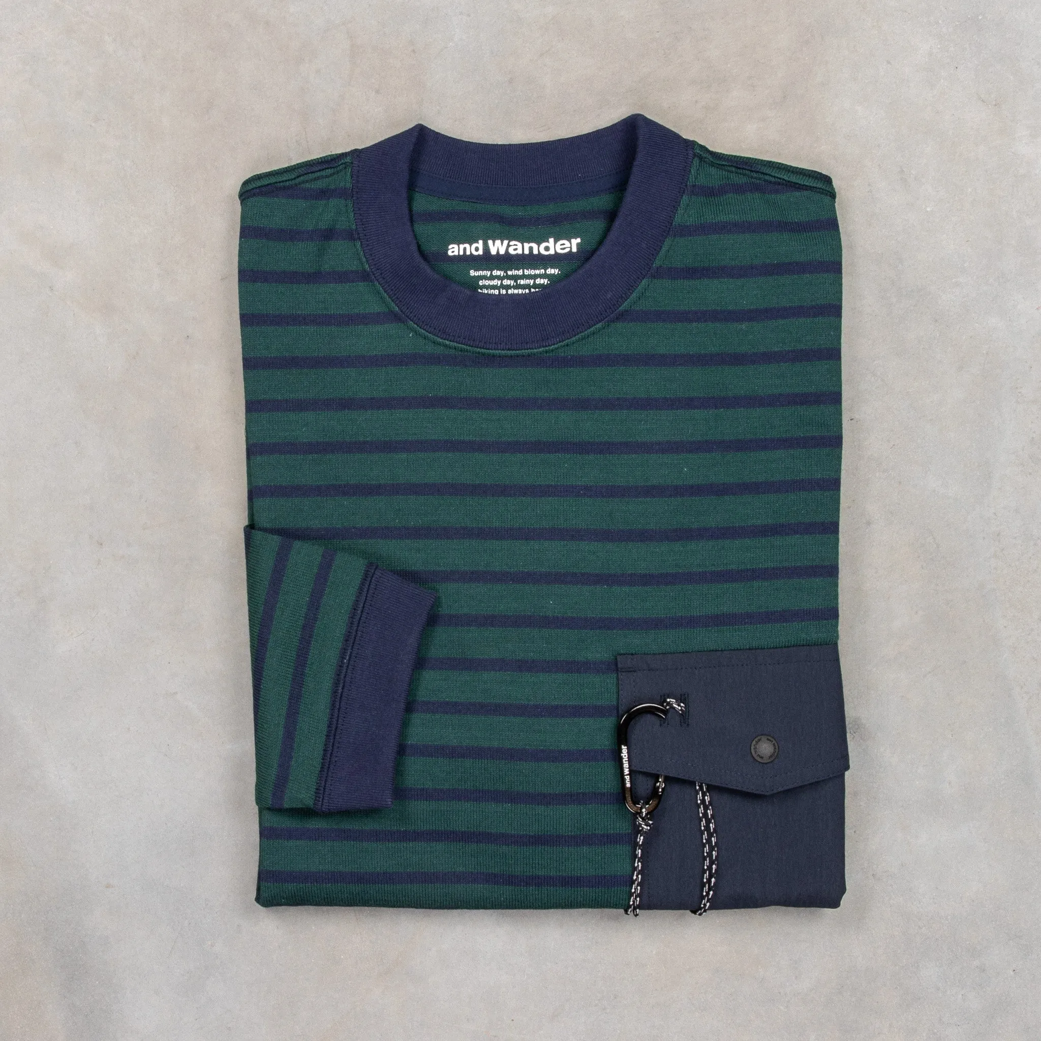 And Wander Stripe Pocket LS Tee Green sold by Frans Boone
