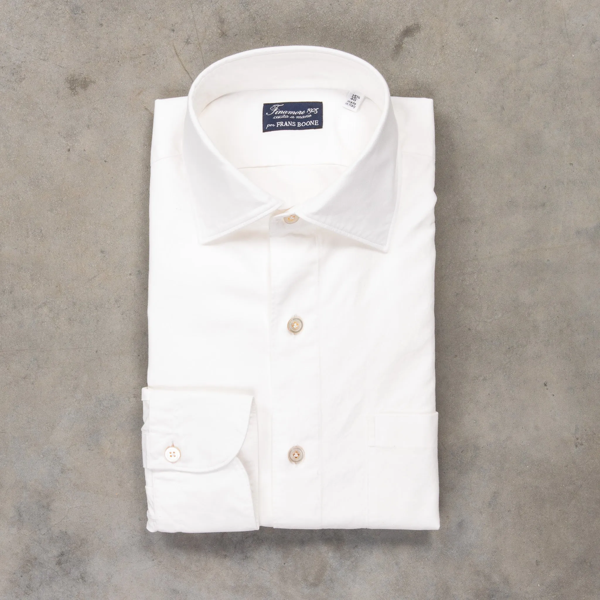 Finamore Gaeta Fit Collo Luigi Double Twist Gabardine Ivory sold by Frans Boone