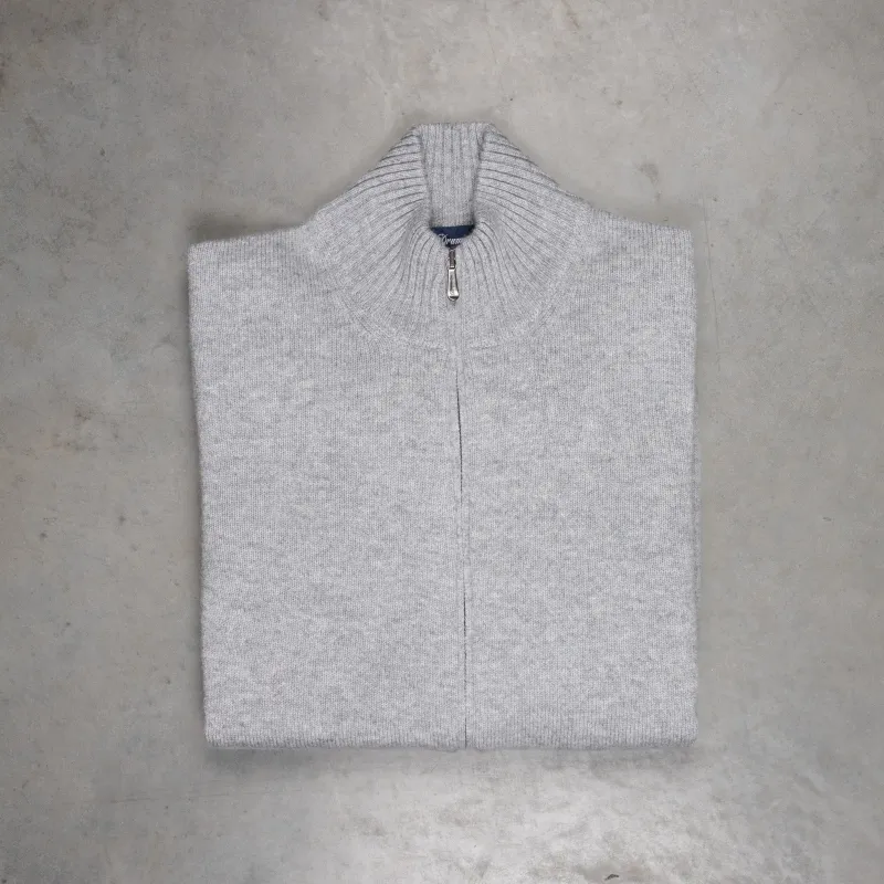 Drumohr Cashmere Lupo Full Zip Grigio Medio made by Drumohr