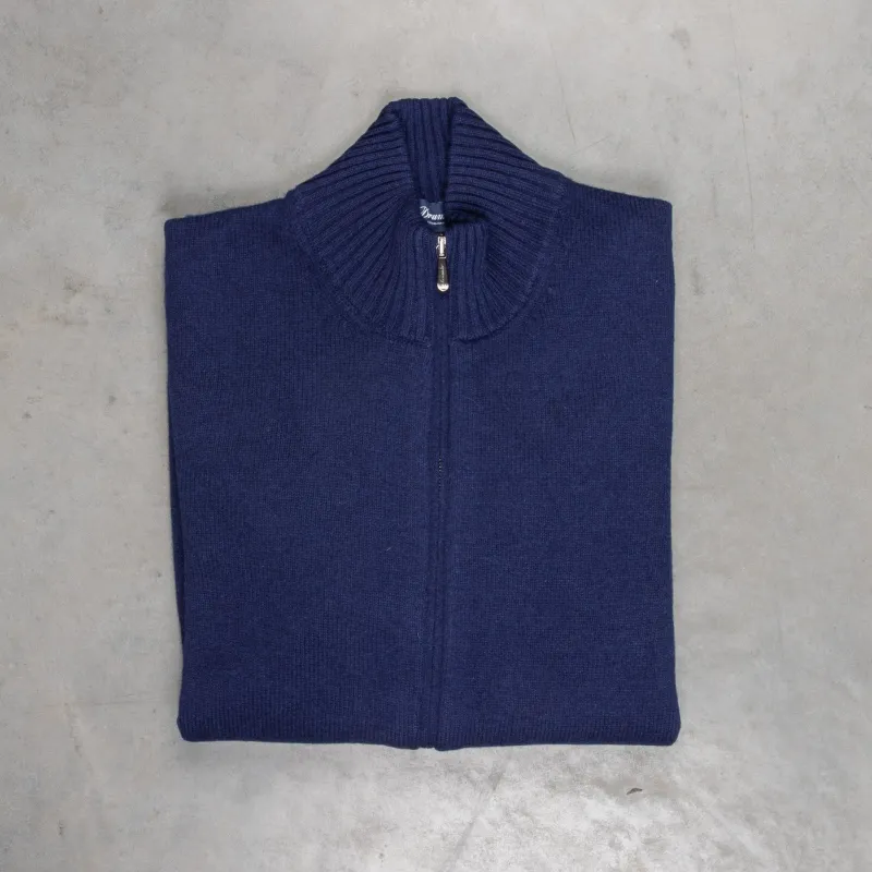 Drumohr Cashmere Lupo Full Zip Navy Americana made by Drumohr