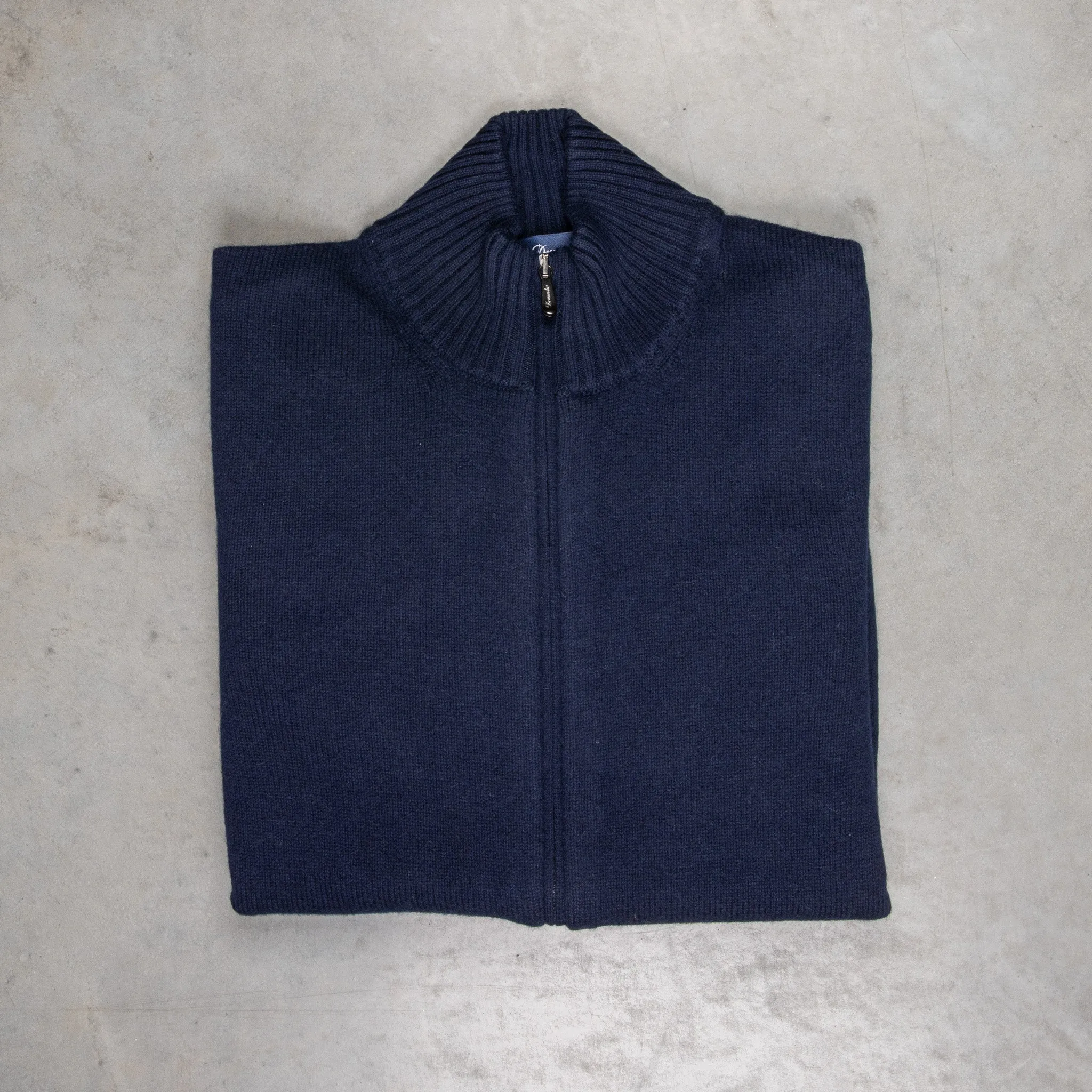 Drumohr Cashmere Lupo Full Zip Blu Notte sold by Frans Boone