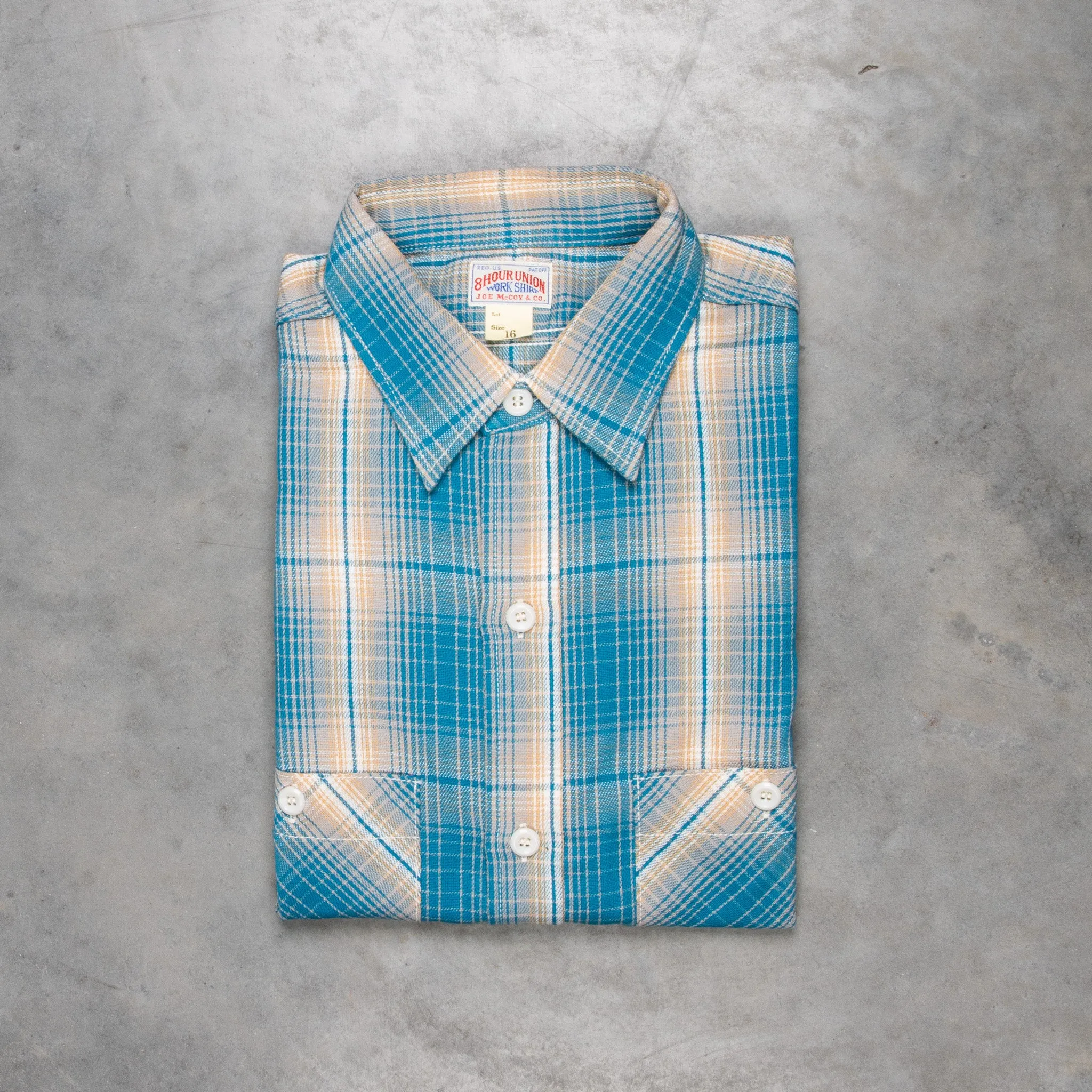 The Real McCoy's 8HU Ombre Check Summer Flannel Shirt Turquoise sold by Frans Boone