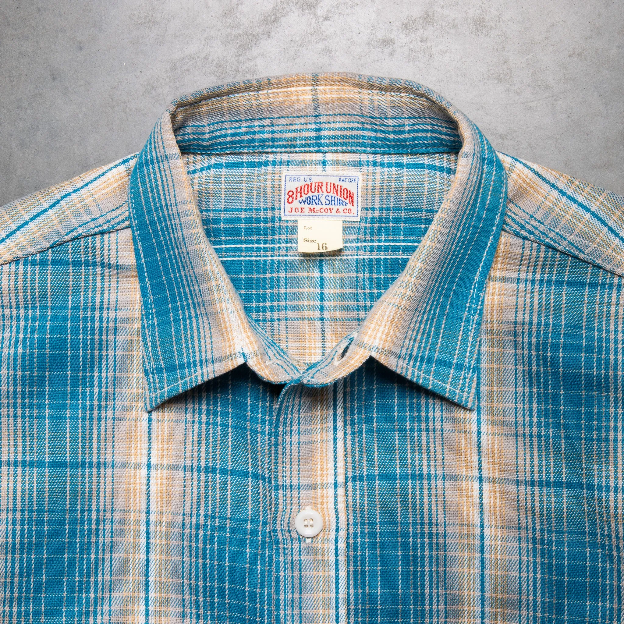The Real McCoy's 8HU Ombre Check Summer Flannel Shirt Turquoise sold by Frans Boone product image thumbnail 3