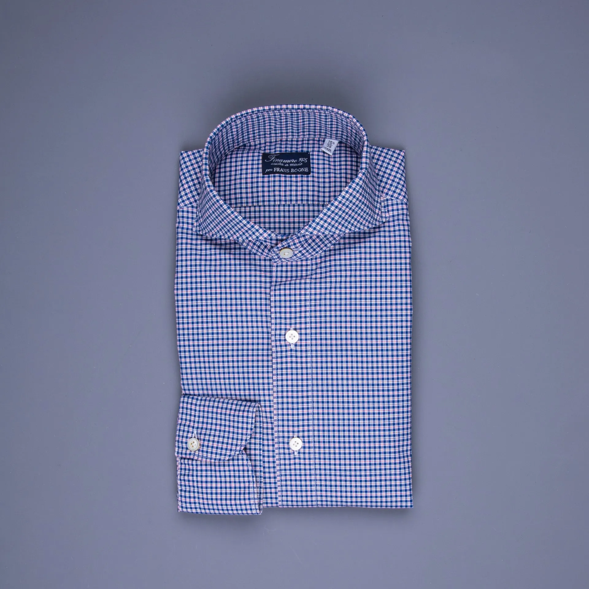 Finamore Gaeta Fit Collo Sergio Piccolo Quadretto Blu Rosso sold by Frans Boone