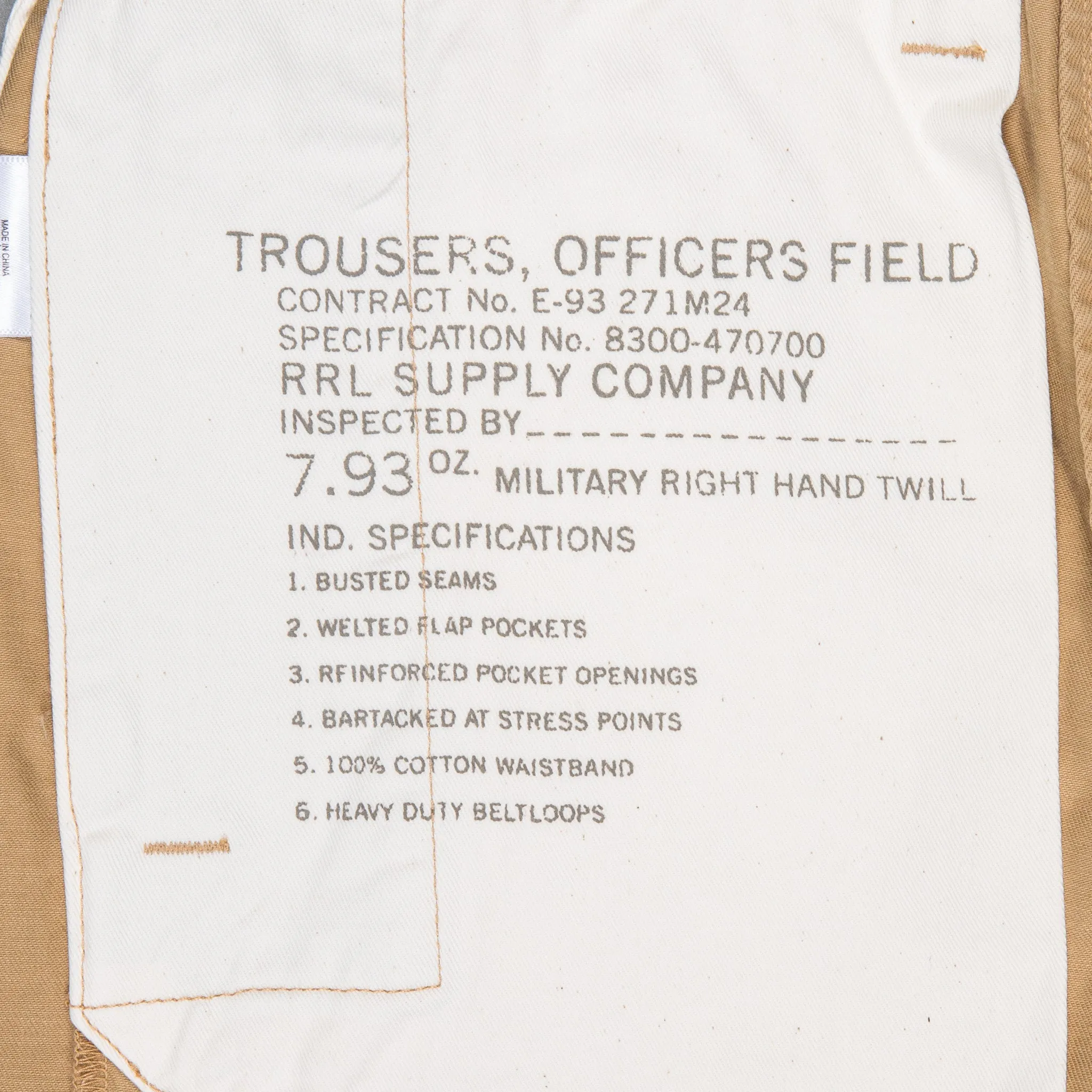 RRL Officer´s Flat Pant New Military Khaki sold by Frans Boone product image thumbnail 5