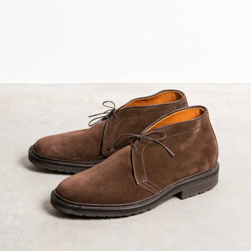 Alden dark brown suede chukka on rubber sole made by Alden
