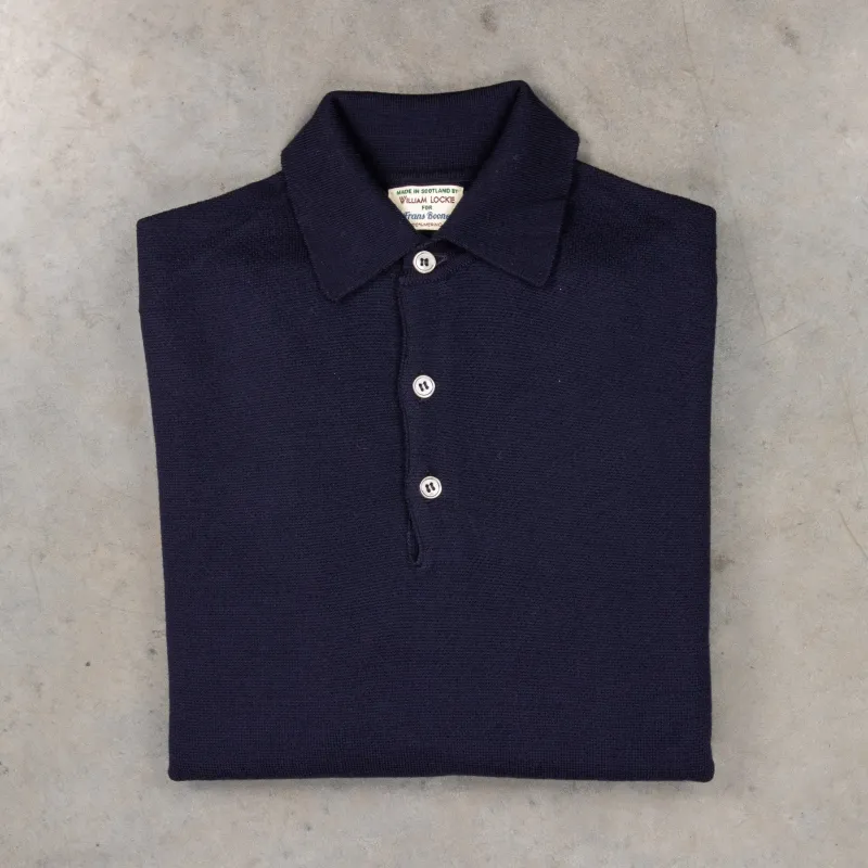 William Lockie Birdseye Solid Merino Wool Polo Blu Navy made by Frans Boone