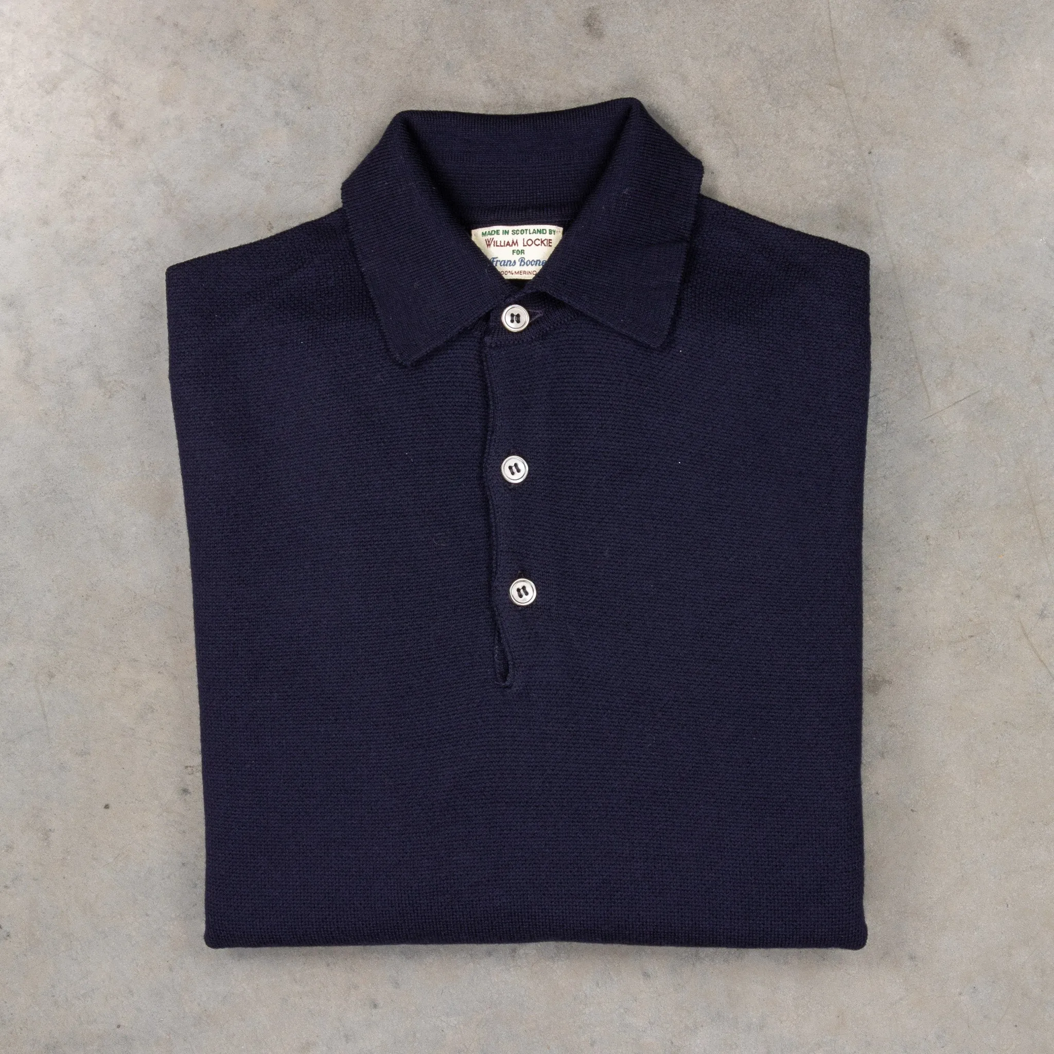 William Lockie Birdseye Solid Merino Wool Polo Blu Navy sold by Frans Boone