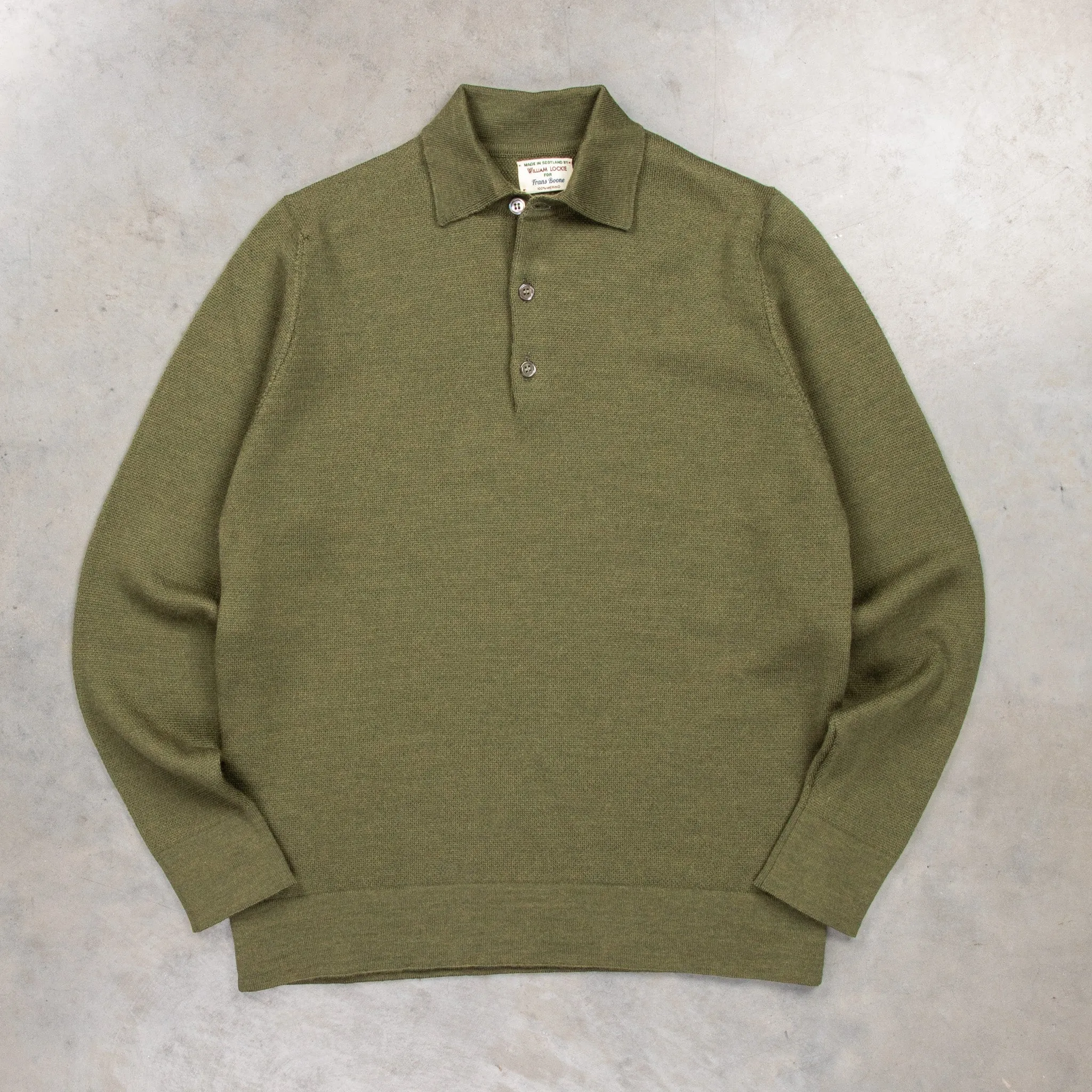 William Lockie Birdseye Solid Merino Wool Polo Olive sold by Frans Boone product image thumbnail 2