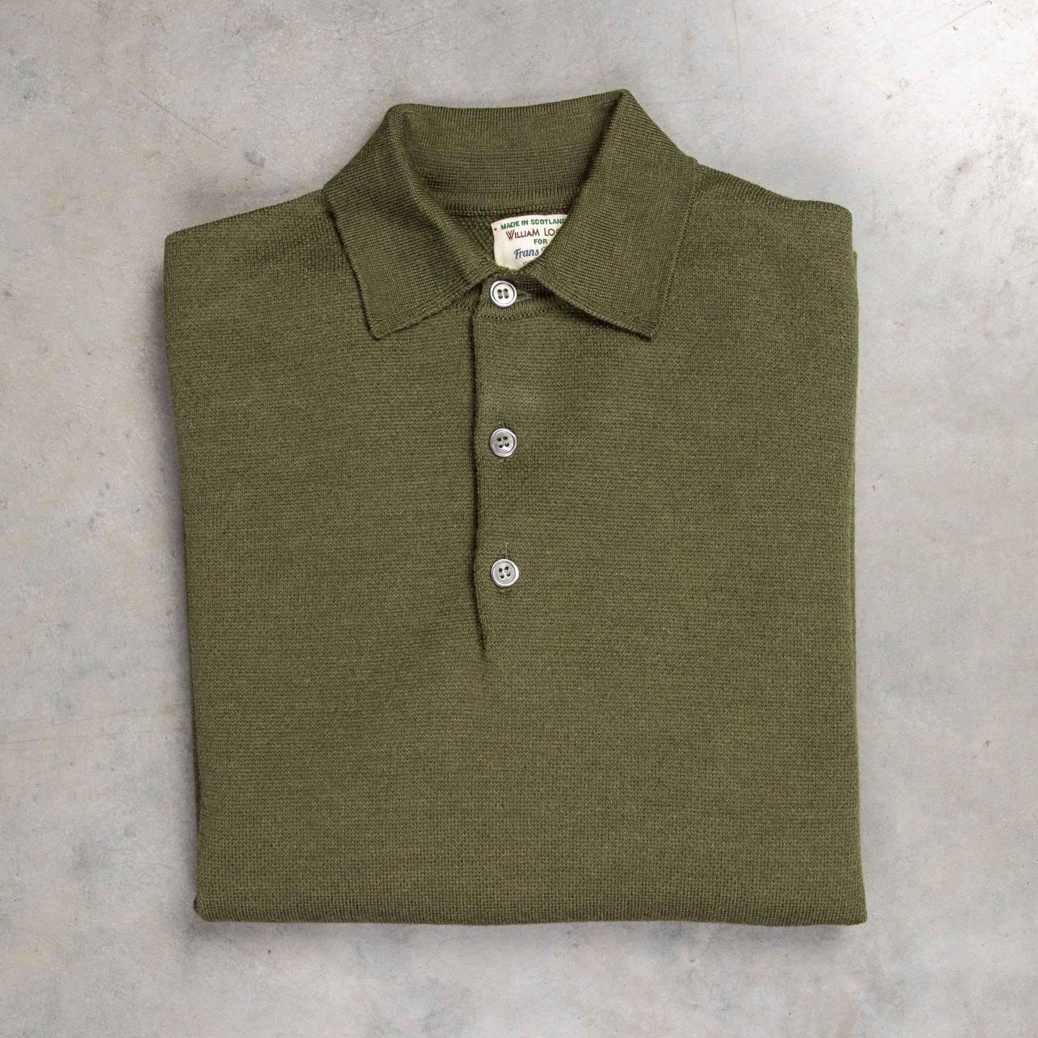 William Lockie Birdseye Solid Merino Wool Polo Olive sold by Frans Boone