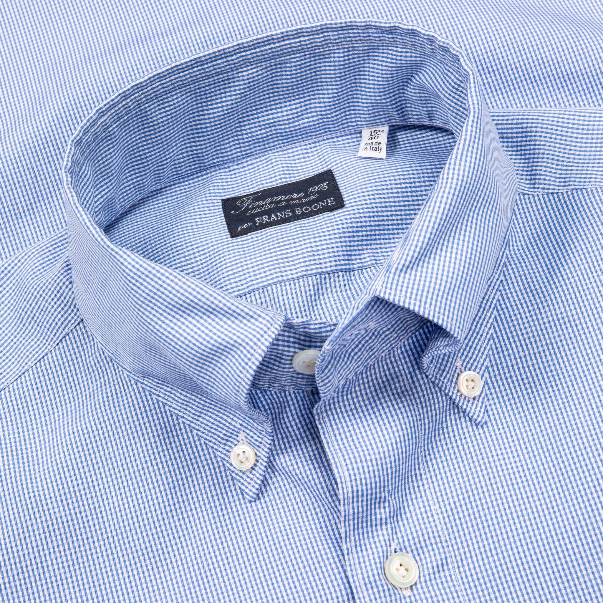 Finamore Tokyo Shirt Lucio Collar Mid Blue Vichy Poplin sold by Frans Boone product image thumbnail 3