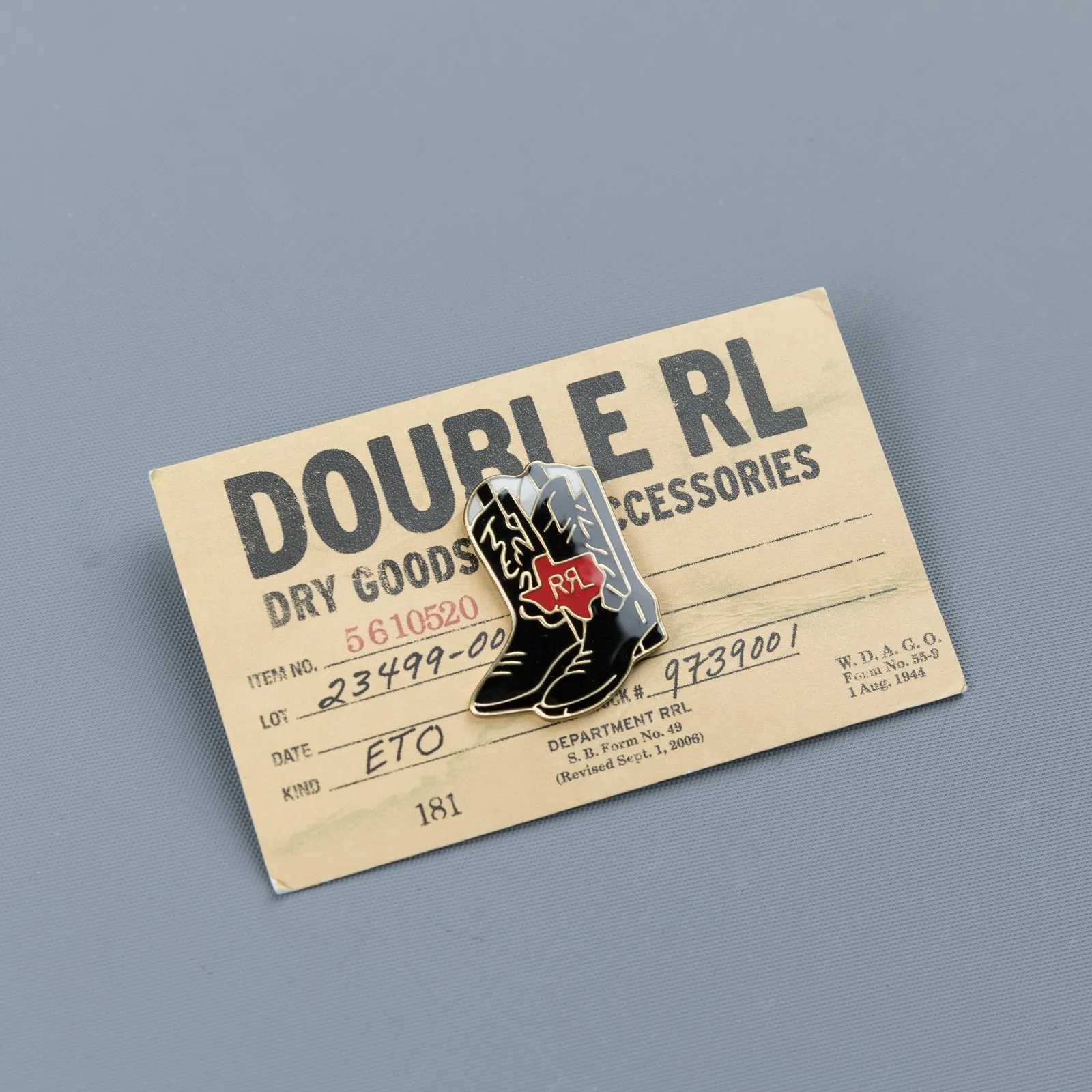 RRL Cowboy Boot pin enameled brass sold by Frans Boone