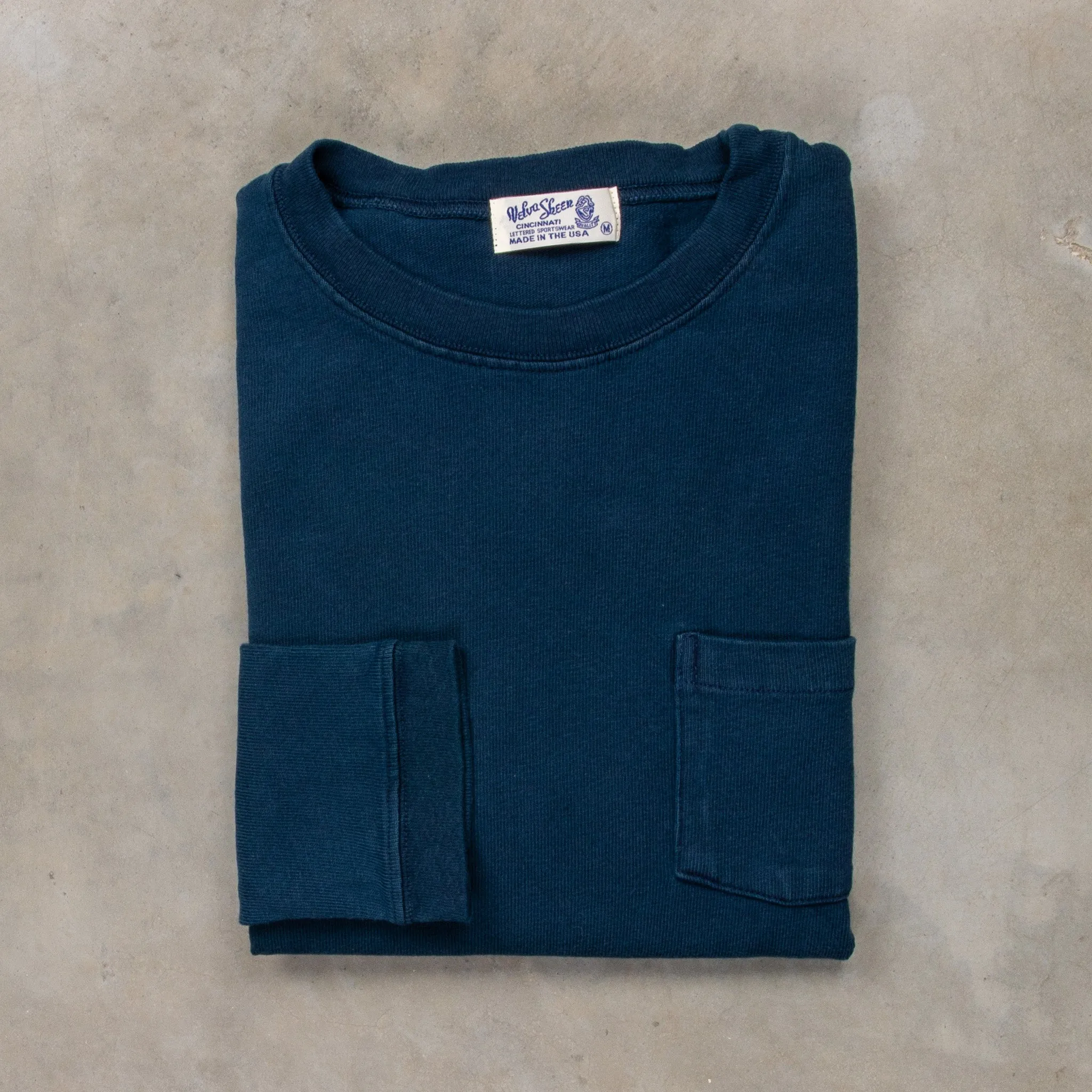 Velva Sheen Heavy oz Pïgment L/S Tee with pocket Navy sold by Frans Boone